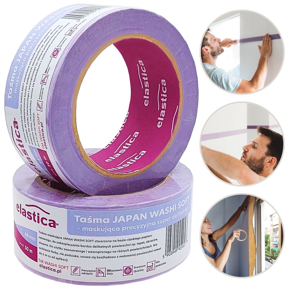 24x Taśma maskująca Elastica  JAPAN WASHI SOFT VIOLET 48mm/50m 