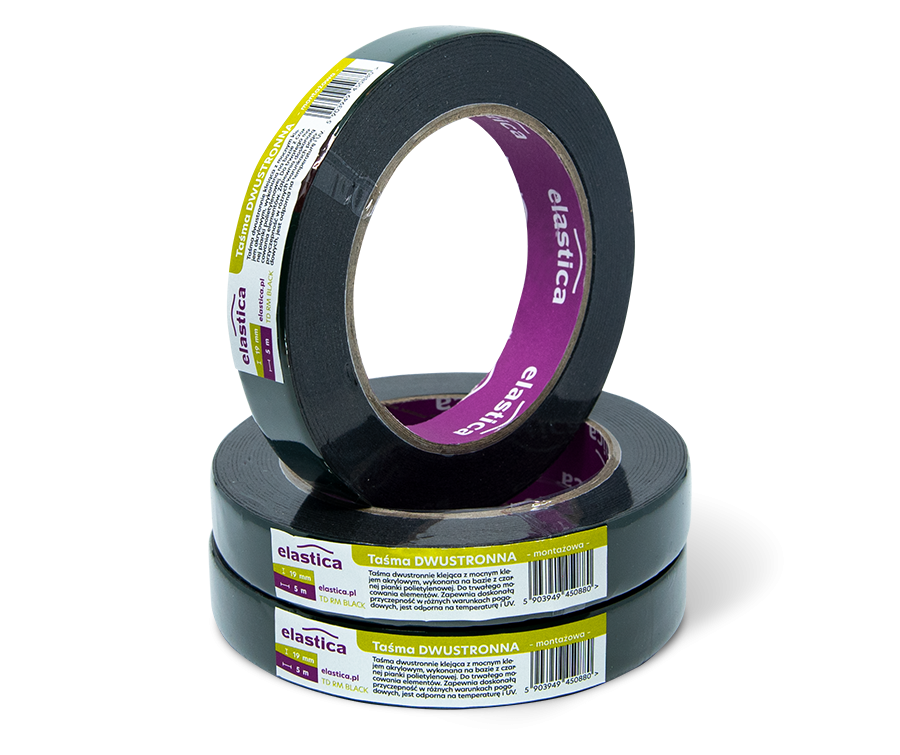 Taśma dwustronna piankowa czarna Elastica 19/5m TD RM BLACK