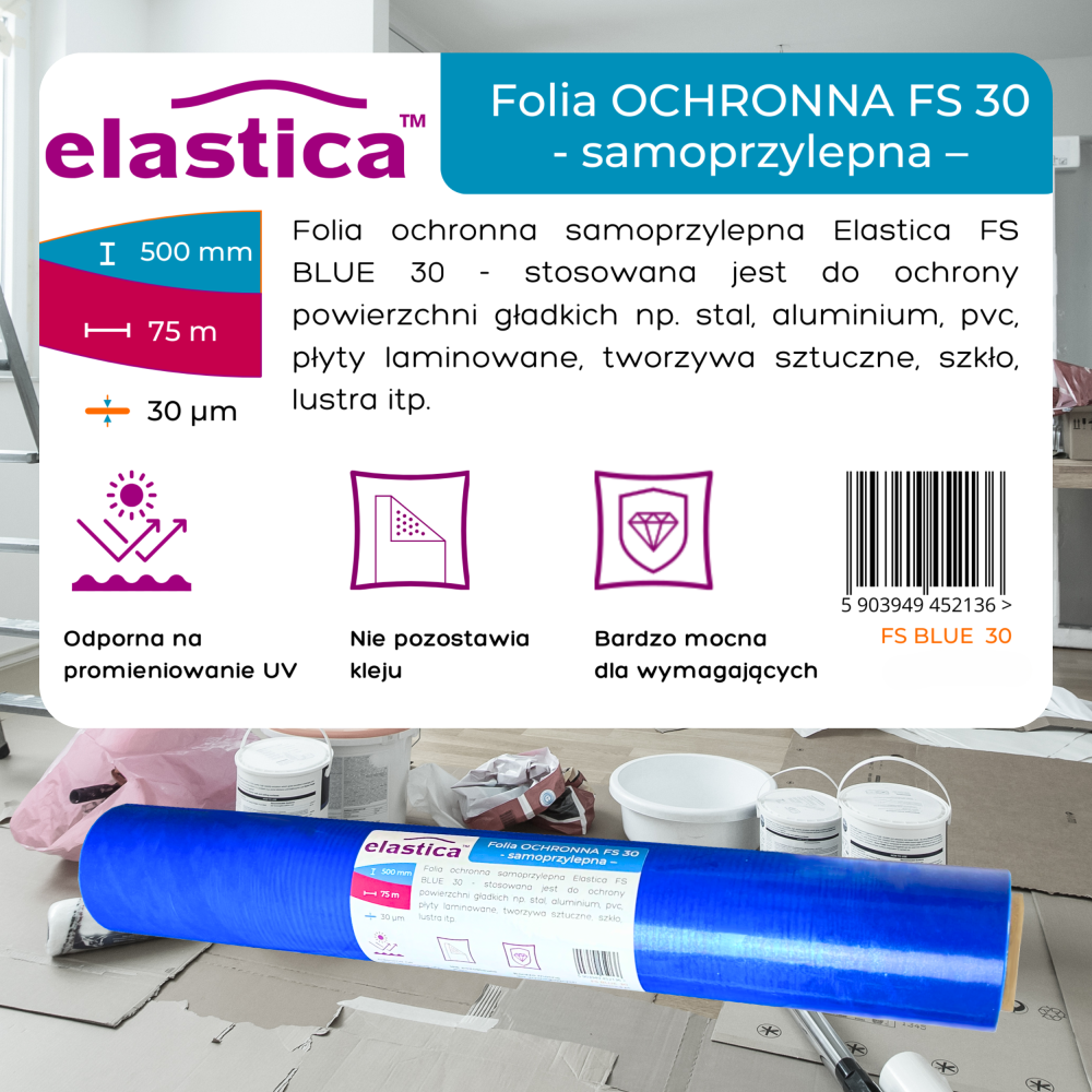 Folia malarska niebieska do okien i szyb 30µm 500mm x 75m FS30 UV