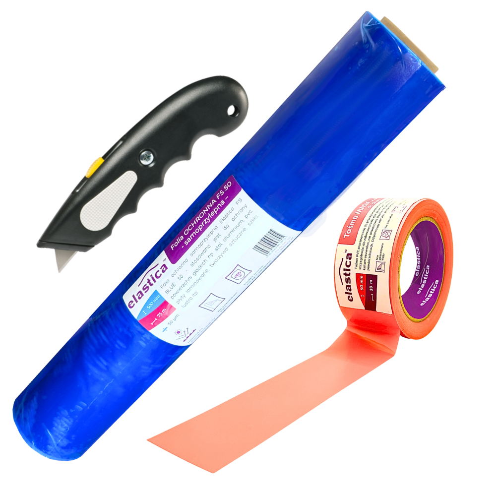 Taśma PVC do ram okiennych 50 mm/33 m + Folia FS50 UV 500/75mb + Nóż HD-9