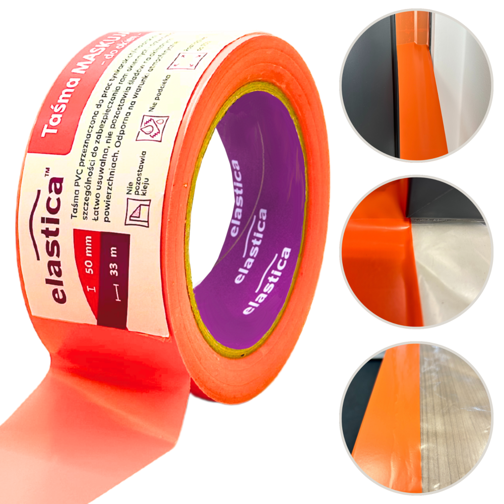 Taśma PVC do ram okiennych 50 mm/33 m + Płachta 4x5 m CLEAR + Nóż HD-9