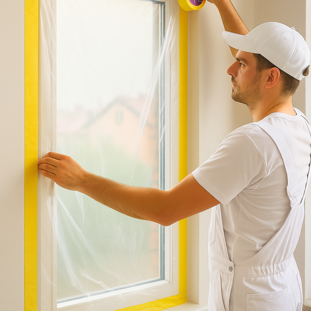 Zestaw malarski: Folia z taśmą SPEEDYMASK 1100/20m + Taśma precyzyjna GOLD 38mm + Nożyk SD-259BG