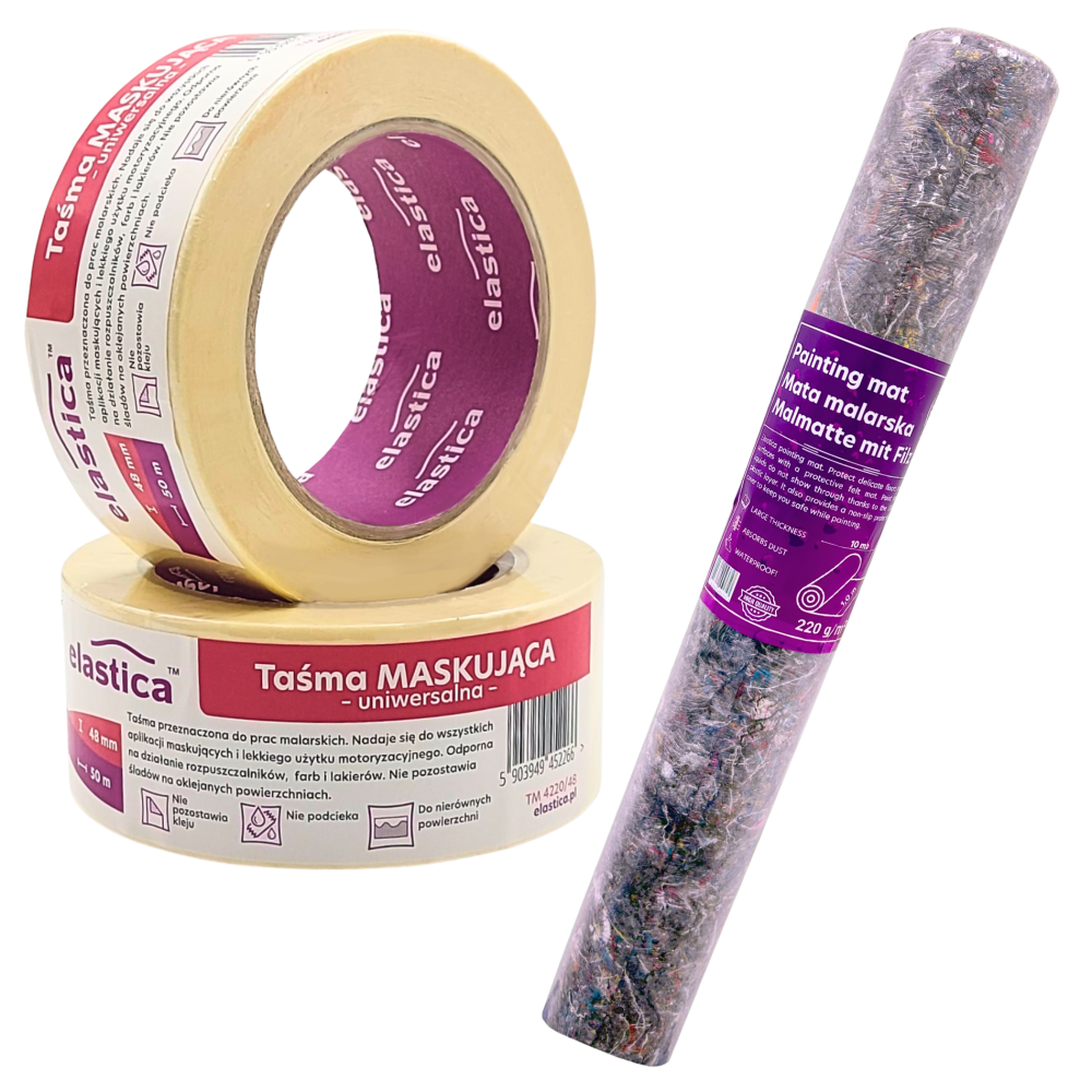Mata malarska filcowa + Taśma maskująca ELASTICA WHITEMASK 48mm/50m