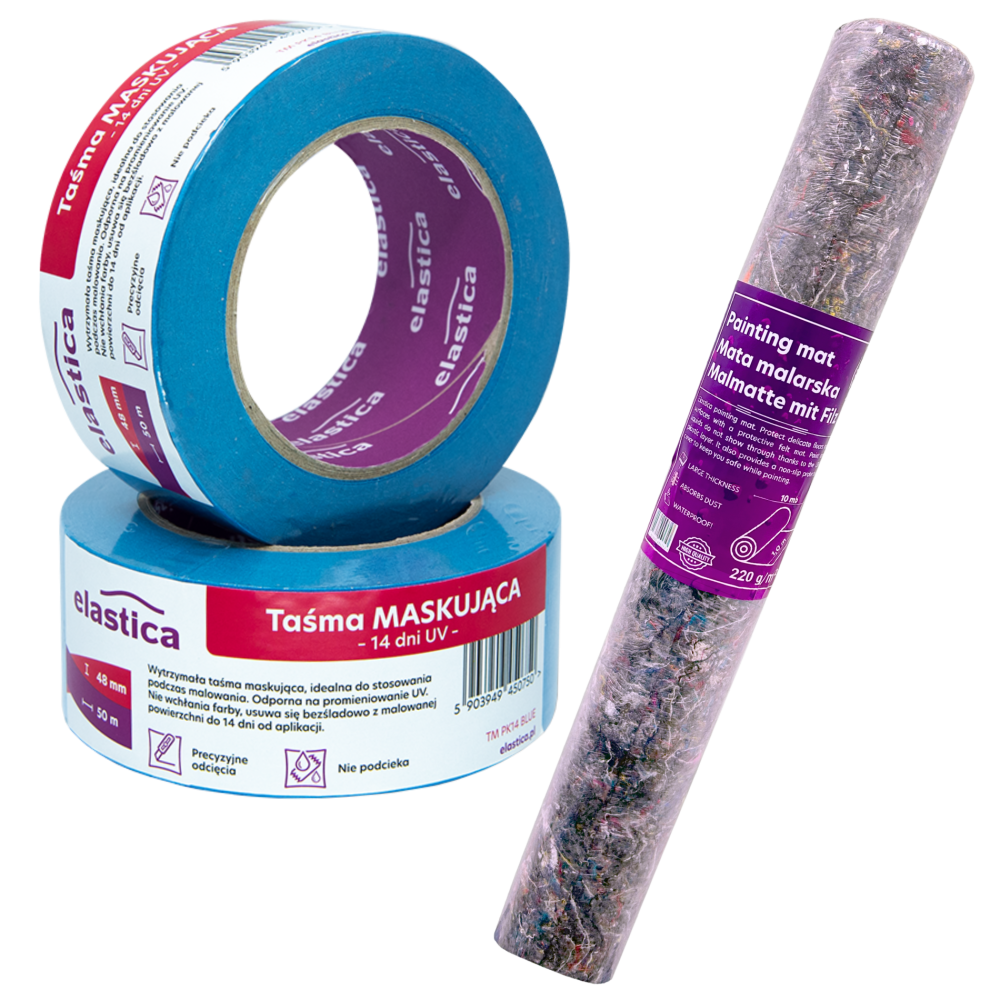 Mata malarska filcowa + Taśma maskująca Elastica UV 48/50m TM PK14 BLUE