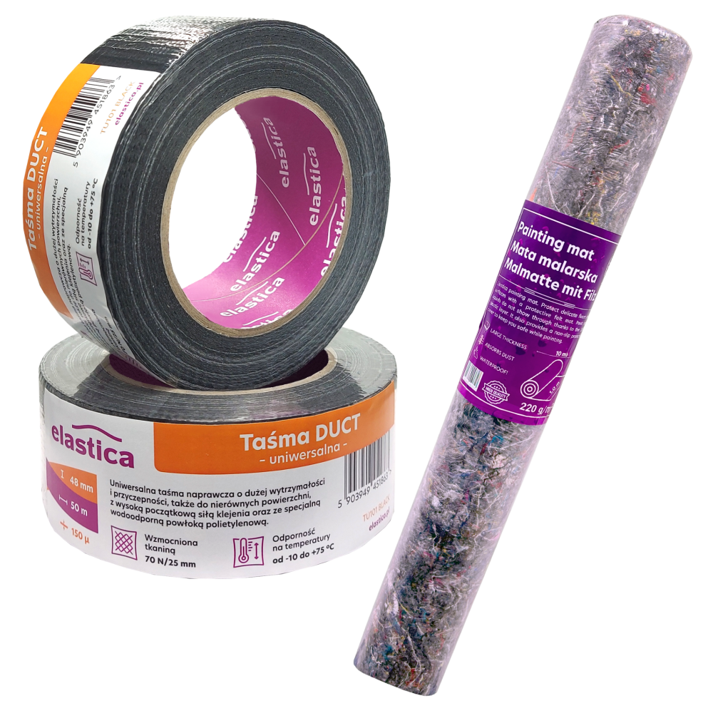 Mata malarska filcowa + Taśma naprawcza DUCT TAPE BLACK Elastica 48mm/50m CZARNA