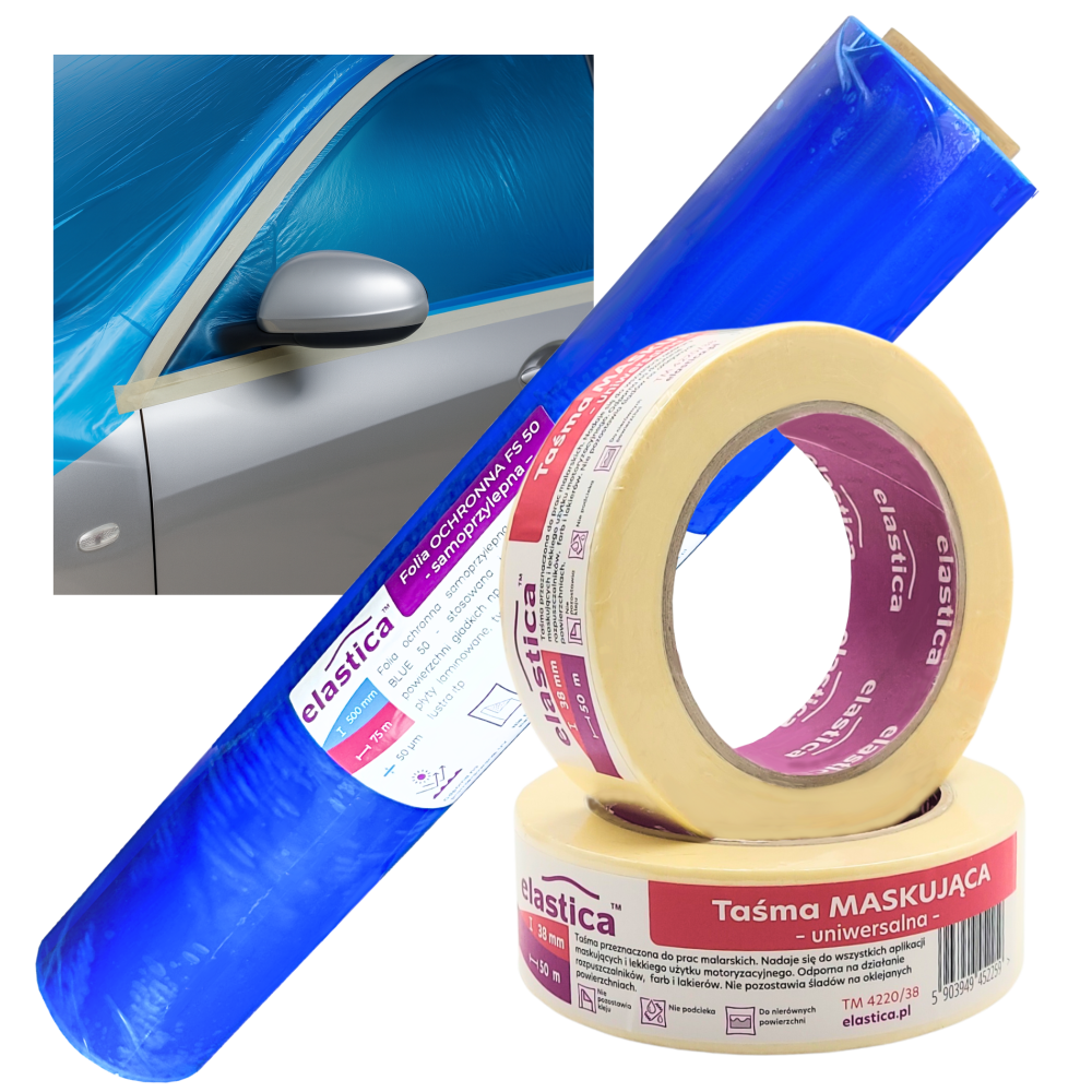 Zestaw lakierniczy: Folia malarska FS 50 BLUE + Taśma maskująca WHITEMASK 38mm/50m
