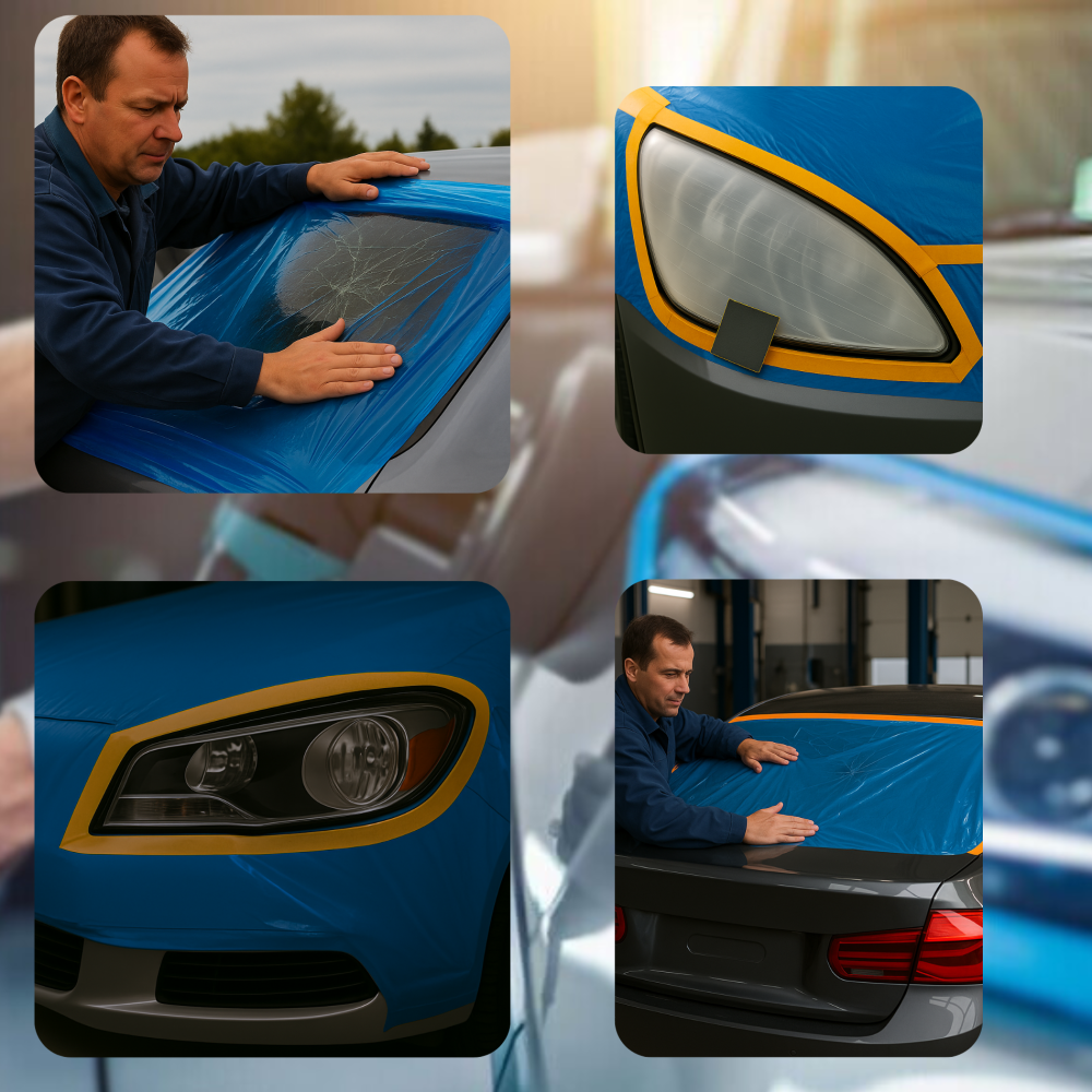 Zestaw lakierniczy: Folia malarska FS 30 BLUE + Taśma maskująca GOLD 38mm/50m