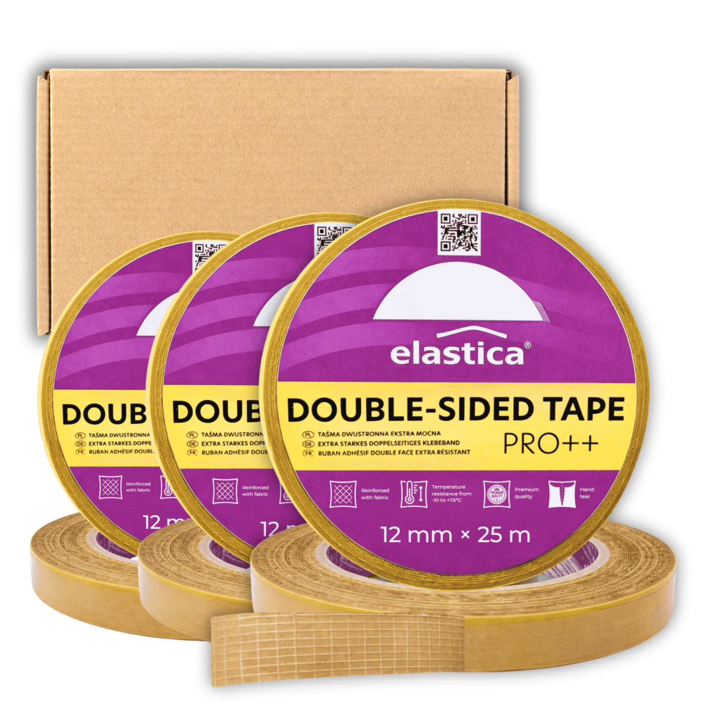 96x Taśma dwustronna PET Elastica PRO++ PREMIUM 12mm/25m przezroczysta 