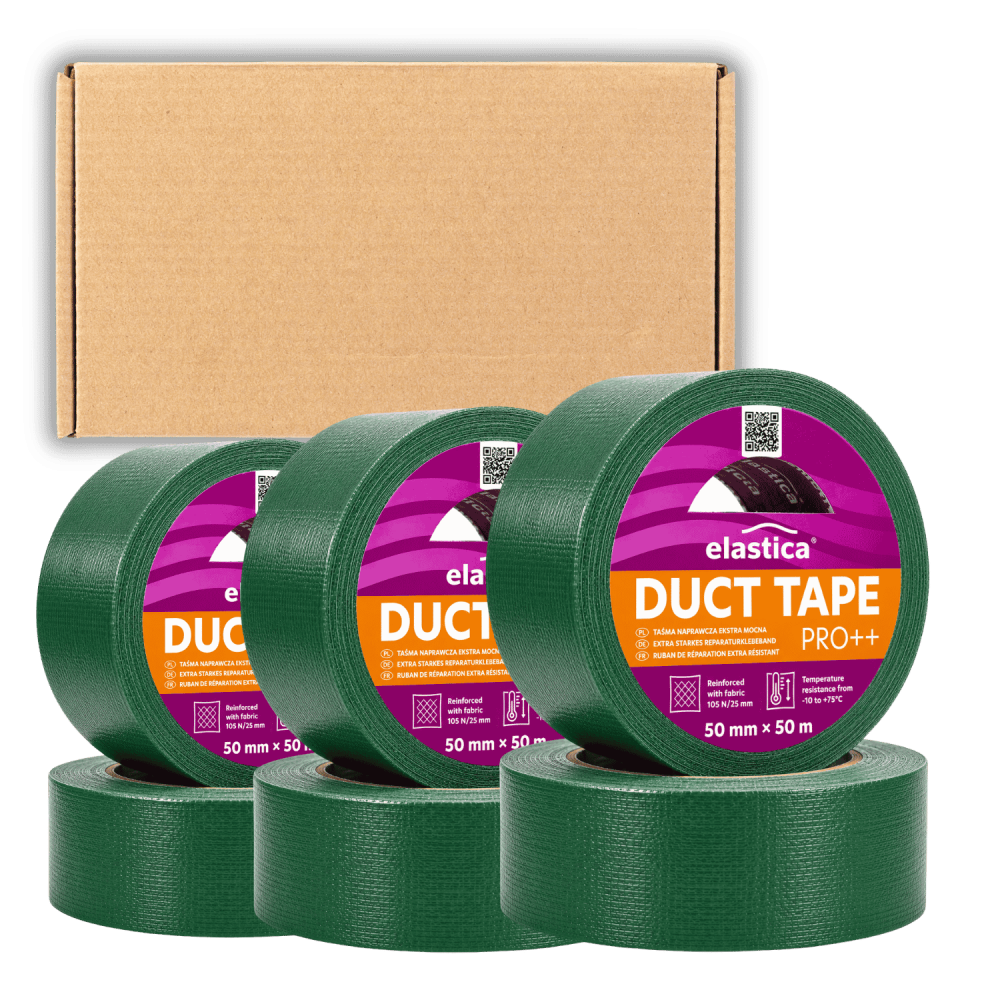 24x Taśma naprawcza uszczelniająca DUCT TAPE GREEN Elastica 50mm/50m PRO ++ zielona Gaffer Gaffa 