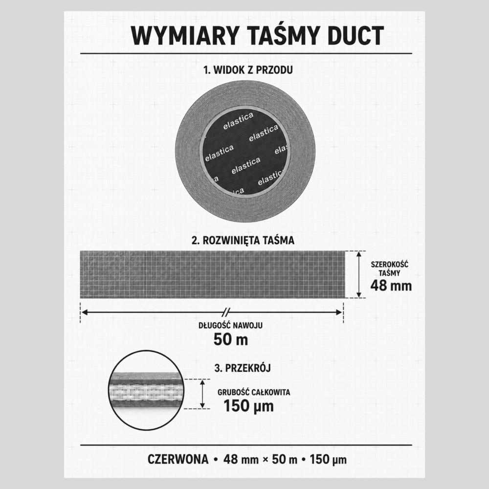 Taśma naprawcza uszczelniająca DUCT TAPE RED Elastica 48mm/50m TU101 Czerwona Gaffer Gaffa