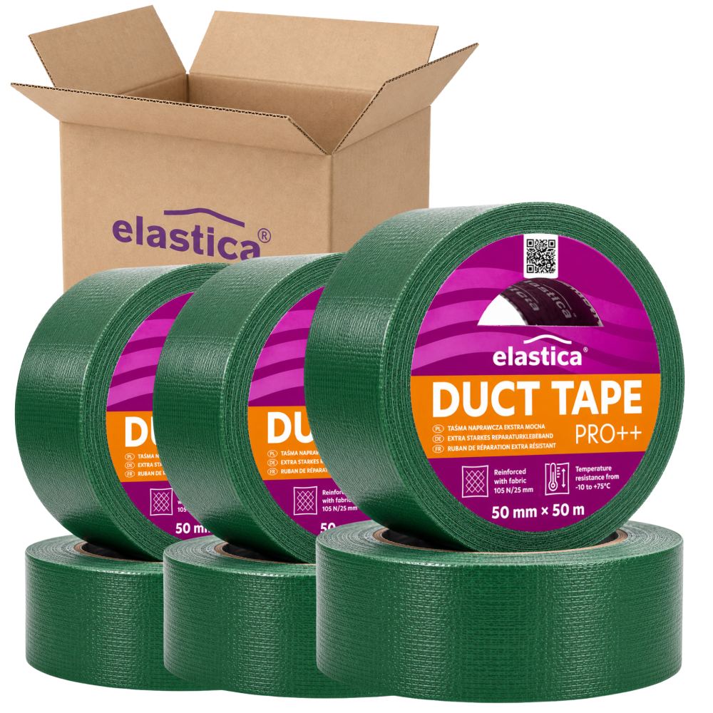 24x Taśma naprawcza uszczelniająca DUCT TAPE GREEN Elastica 50mm/50m PRO++ zielona Gaffer Gaffa 