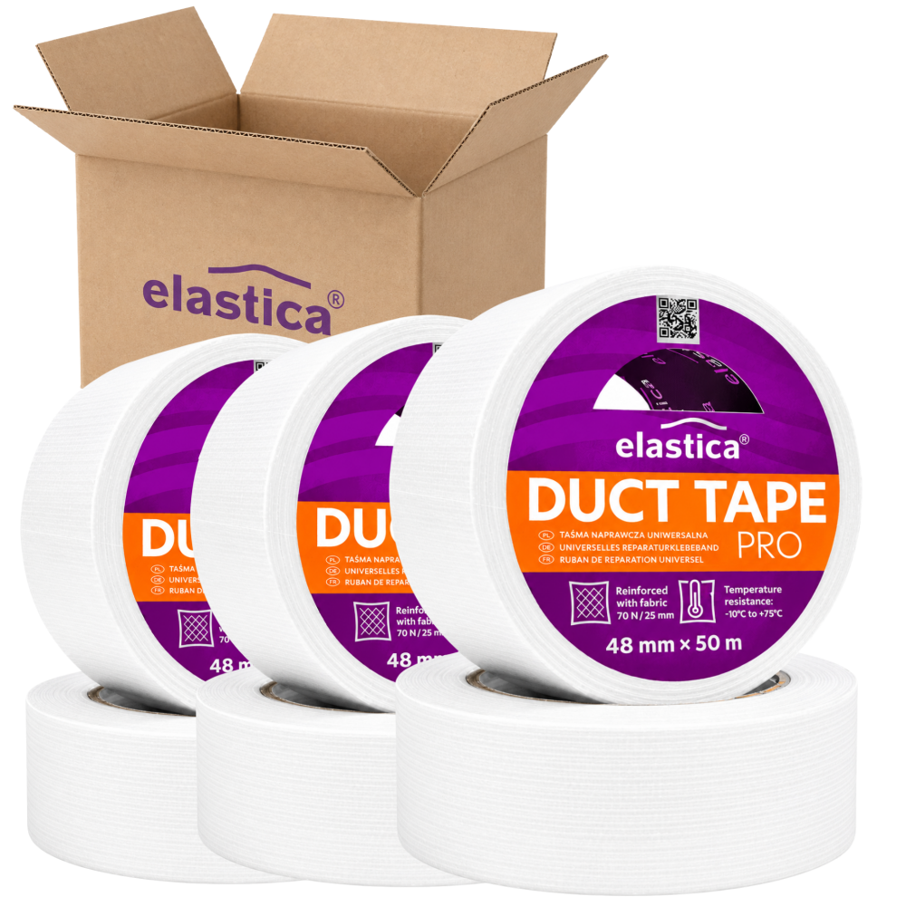 24x Taśma naprawcza uszczelniająca DUCT TAPE WHITE Elastica 48mm /50m PRO biała Gaffer Gaffa 