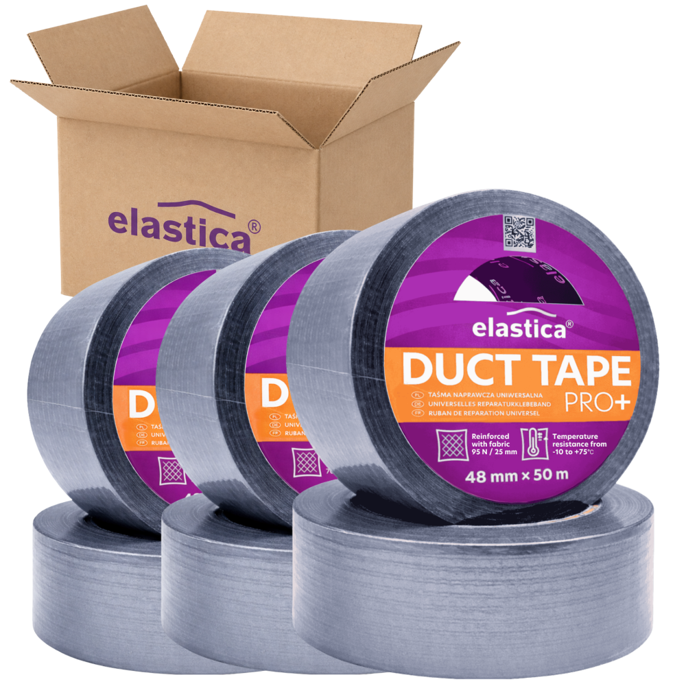 24x Taśma naprawcza uszczelniająca DUCT TAPE Elastica 48mm /50m PRO+  Srebrna Gaffer Gaffa