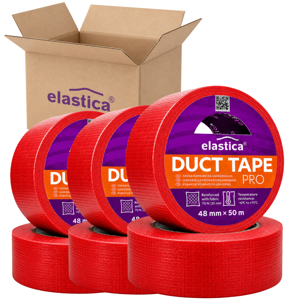 24x Taśma naprawcza uszczelniająca DUCT TAPE PRO RED Elastica 48mm/50m CZERWONA Gaffer Gaffa
