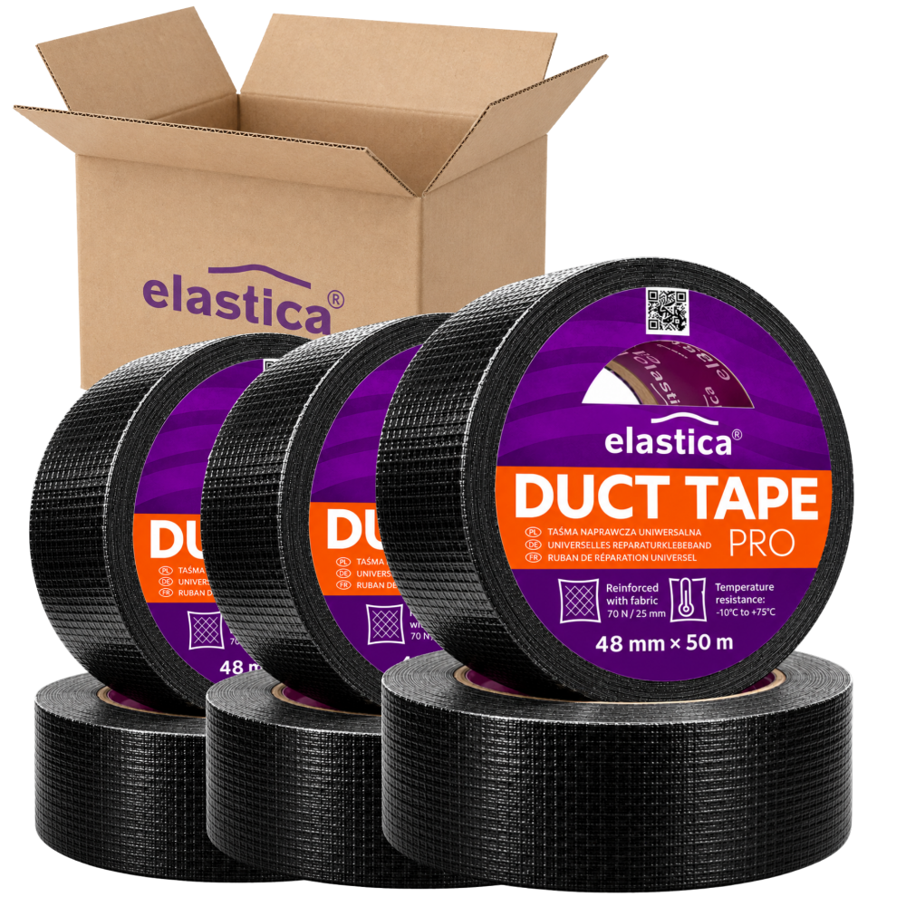 24x Taśma naprawcza DUCT TAPE PRO BLACK Elastica 48mm/50m Gaffer Gaffa