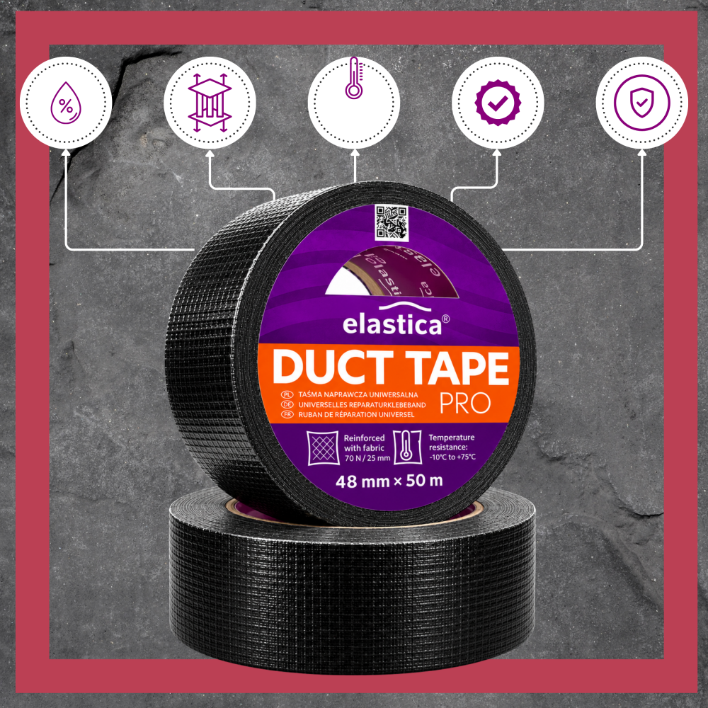 24x Taśma naprawcza DUCT TAPE PRO BLACK Elastica 48mm/50m Gaffer Gaffa