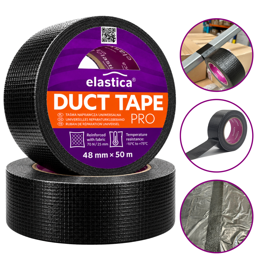 24x Taśma naprawcza DUCT TAPE PRO BLACK Elastica 48mm/50m Gaffer Gaffa