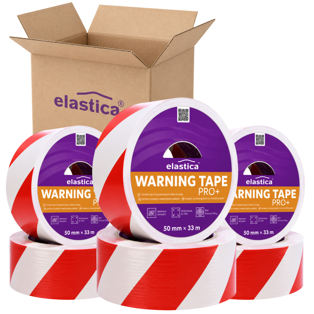 18x Taśma Ostrzegawcza Elastica PRO+ PVC 50mm/33m WHITE/RED 