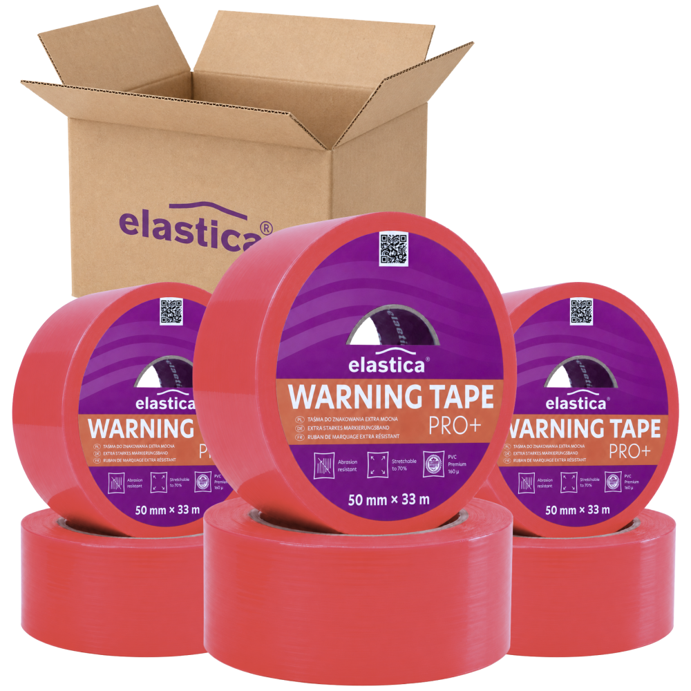 18x Taśma Ostrzegawcza Elastica PRO+ PVC 50mm/33m  RED