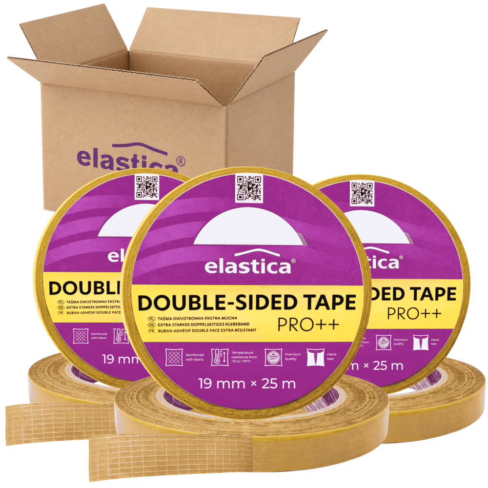 64x Taśma dwustronna PET Elastica PRO++ PREMIUM 19mm/25m przezroczysta
