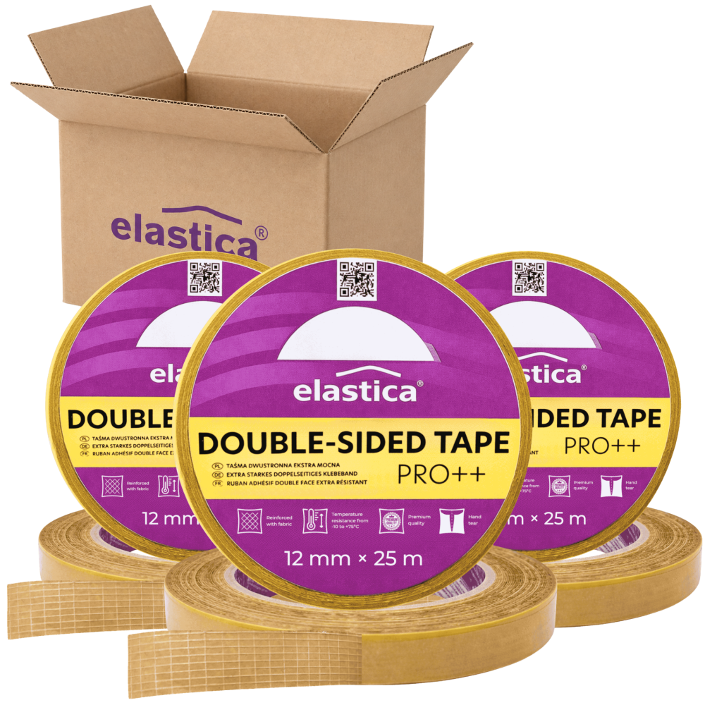 96x Taśma dwustronna PET Elastica PRO++ PREMIUM 12mm/25m przezroczysta 