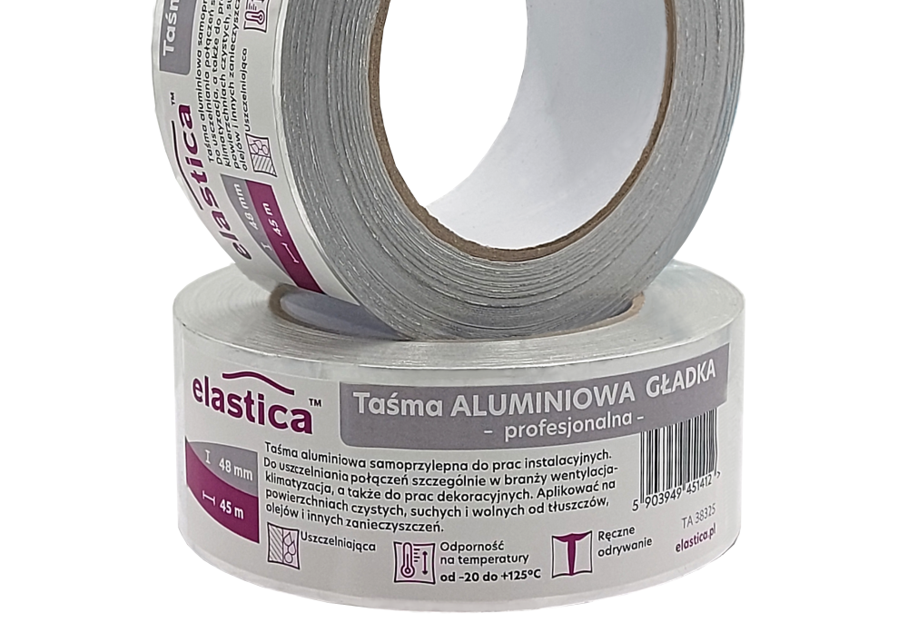 24x Taśma Aluminiowa  Gładka Elastica TA 38325 48mm/45m Srebrna 