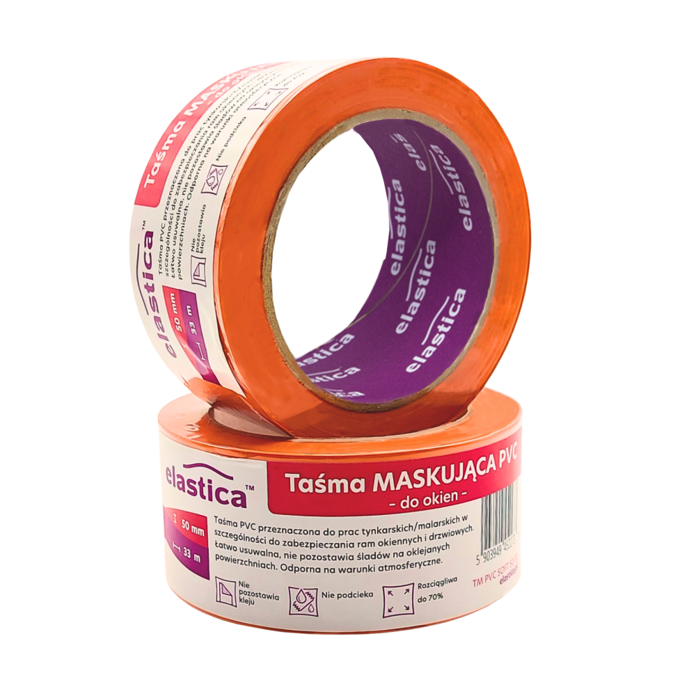 Taśma maskująca Elastica Orange Soft PVC PRO++ do ram okiennych  50mm/33m