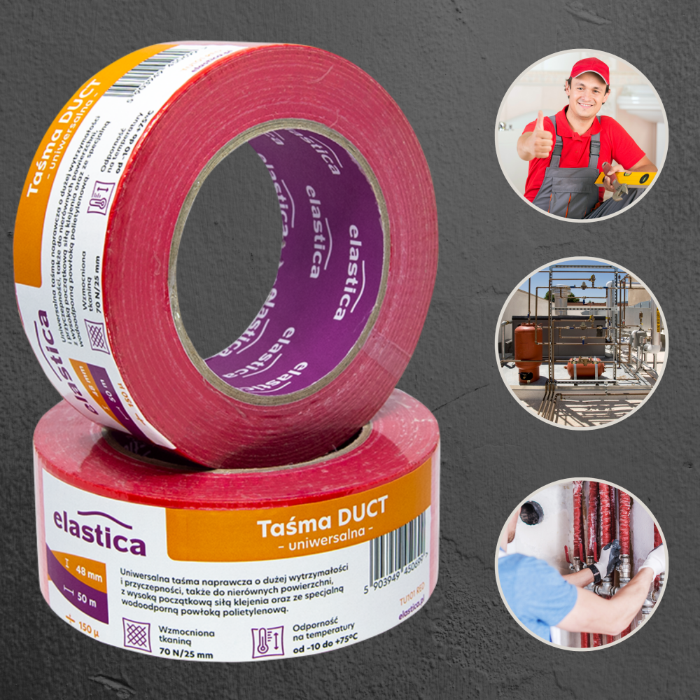 24x Taśma naprawcza DUCT TAPE RED Elastica 48mm/50m TU101 Gaffer Gaffa 