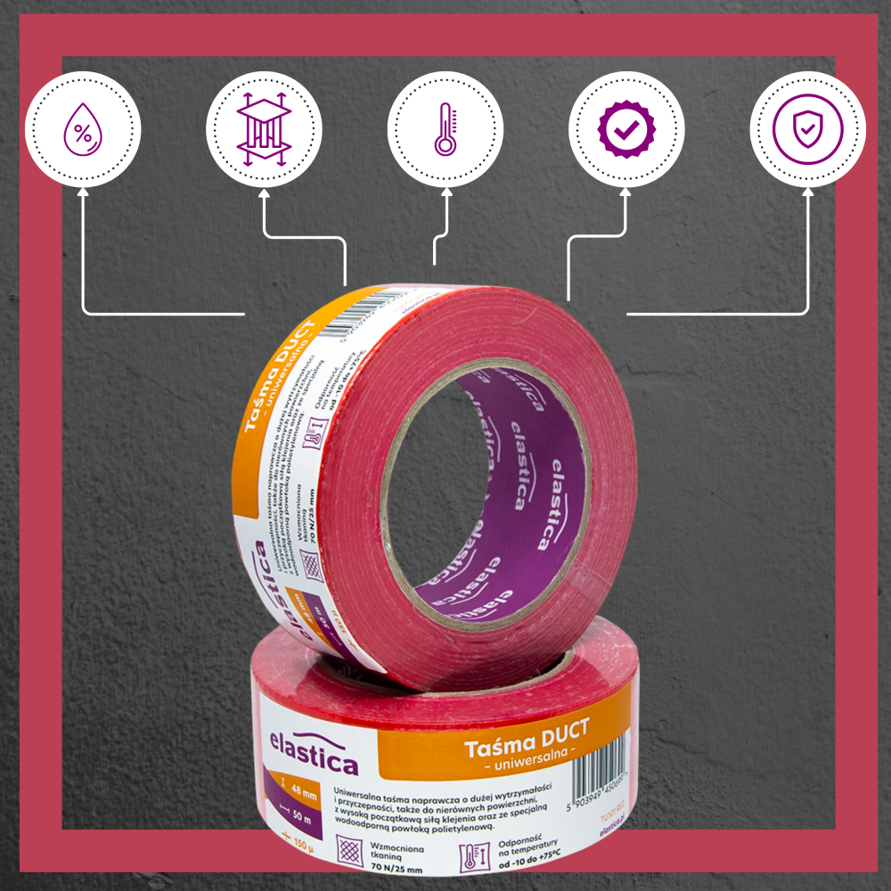 Taśma naprawcza uszczelniająca DUCT TAPE RED Elastica 48mm/50m TU101 Czerwona Gaffer Gaffa