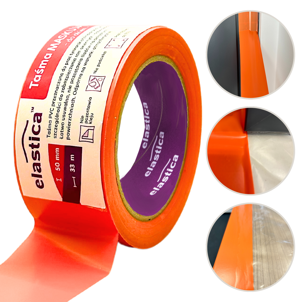Taśma maskująca Elastica Orange Soft PVC PRO++ do ram okiennych  50mm/33m
