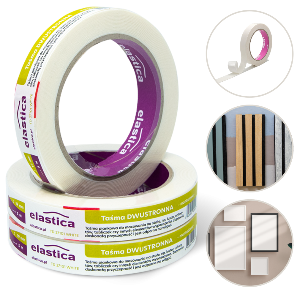 Taśma dwustronna piankowa Elastica 19/5m TD27101 WHITE