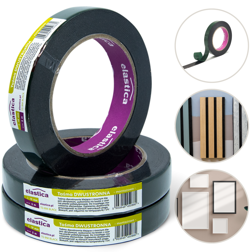 Taśma dwustronna piankowa czarna Elastica 19/5m TD RM BLACK