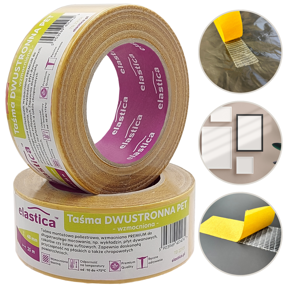 Taśma dwustronna PET Elastica 22101 PREMIUM 48mm/25m   
