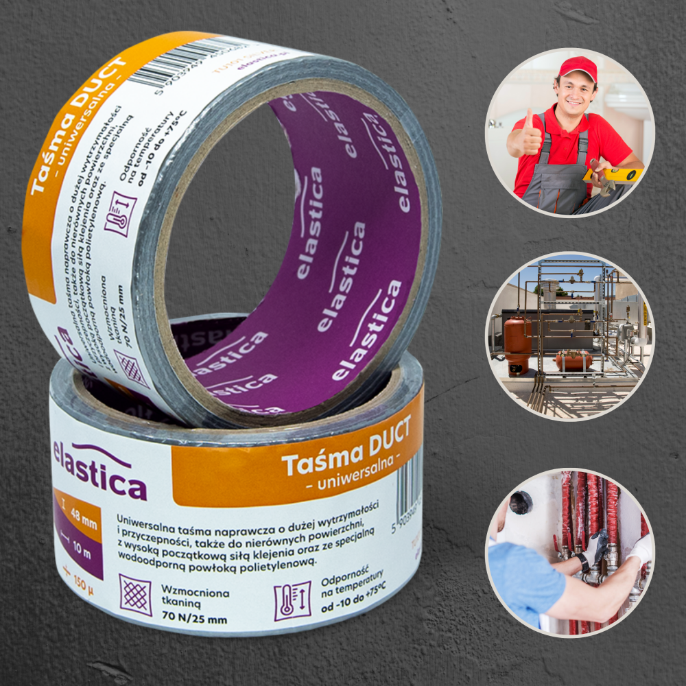 Taśma naprawcza uszczelniająca DUCT TAPE SILVER Elastica 48mm/10m PROSrebrna Gaffer Gaffa