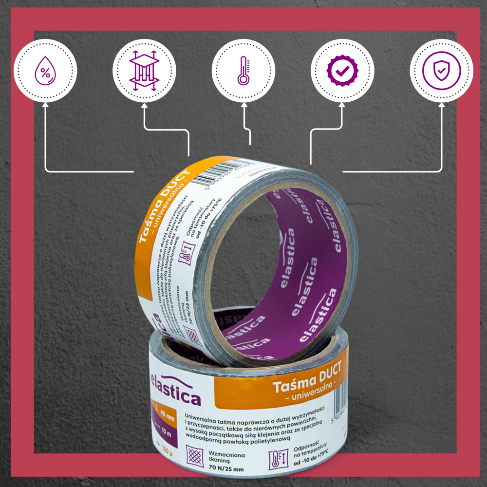 Taśma naprawcza uszczelniająca DUCT TAPE SILVER Elastica 48mm/10m PROSrebrna Gaffer Gaffa