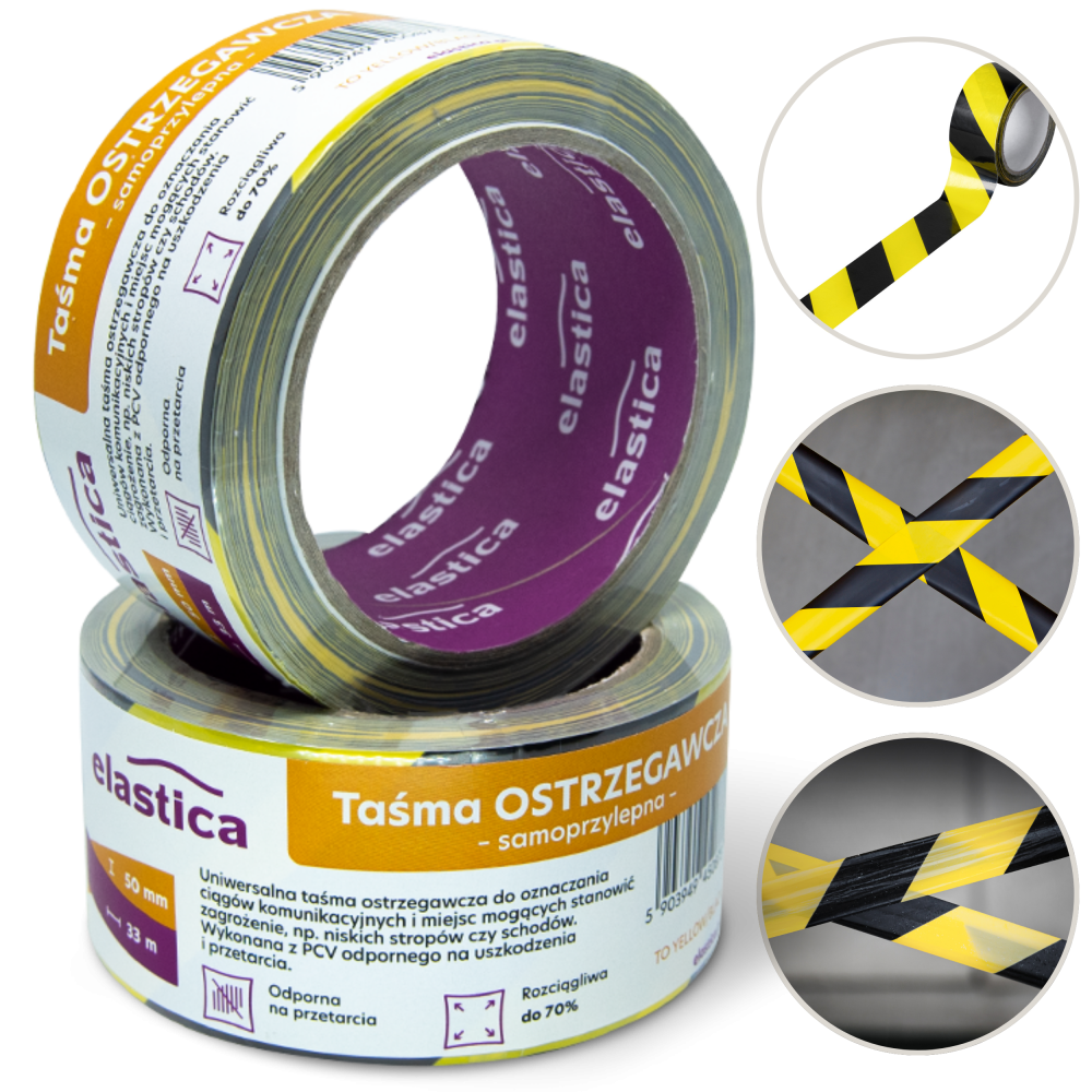 Taśma Ostrzegawcza Elastica PVC 50/33m TO YELLOW/BLACK PRO