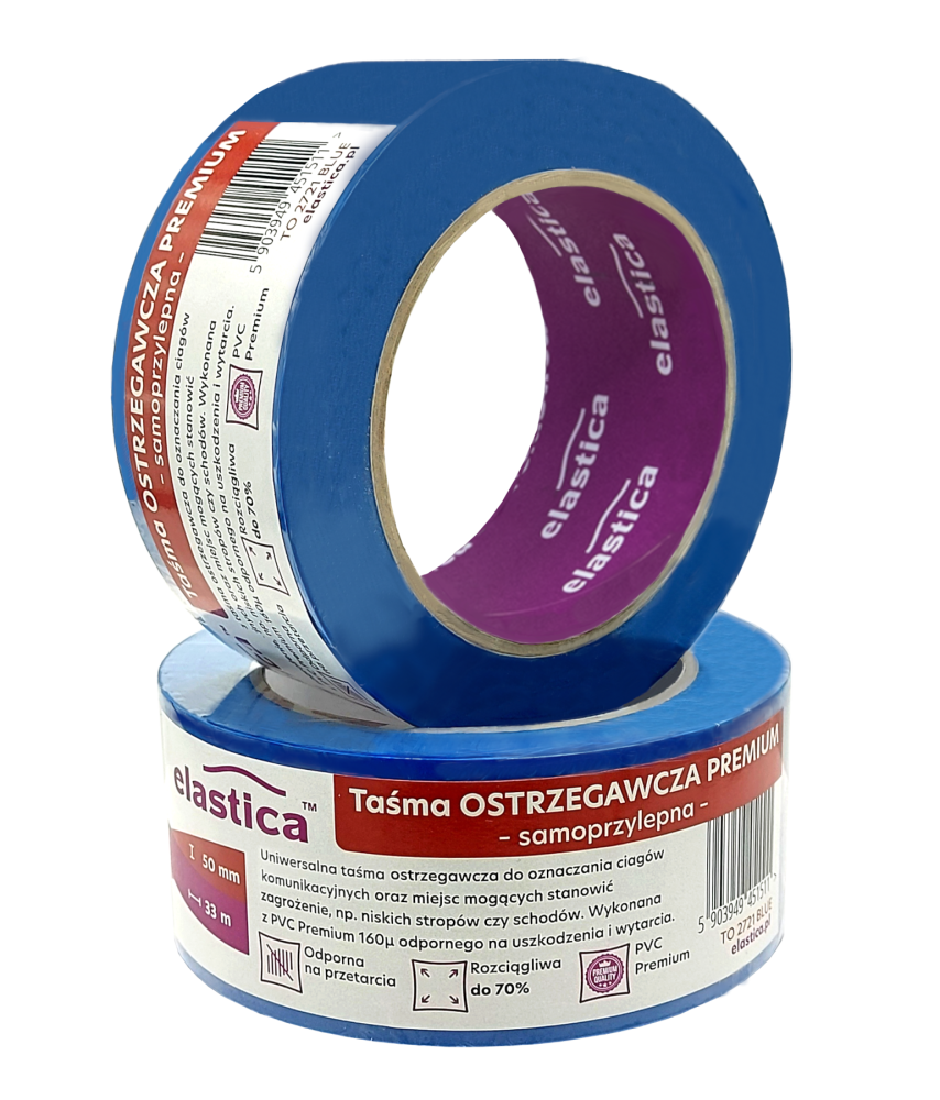 Taśma Ostrzegawcza Elastica PREMIUM PVC 50mm/33m  BLUE