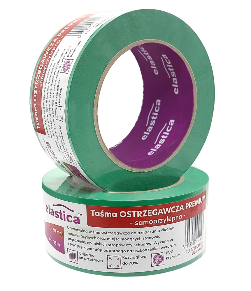 18x Taśma Ostrzegawcza Elastica PREMIUM PVC 50mm/33m GREEN 