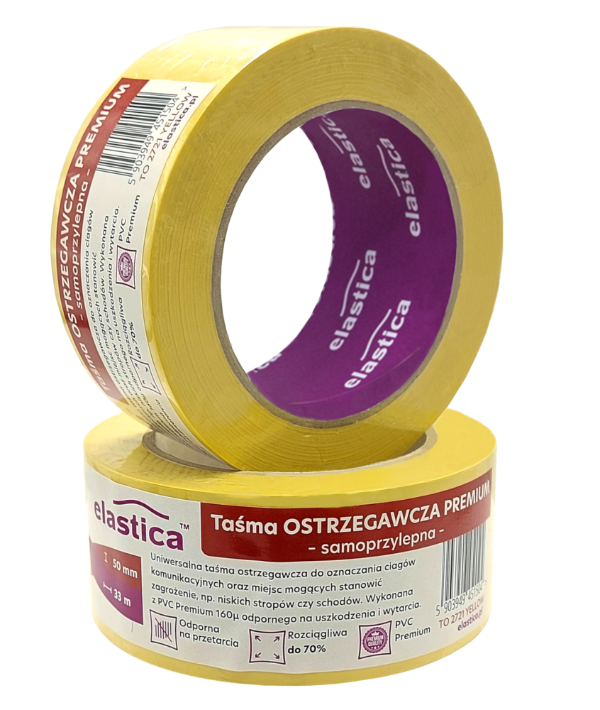 18x Taśma Ostrzegawcza Elastica PREMIUM PVC 50mm/33m YELLOW 