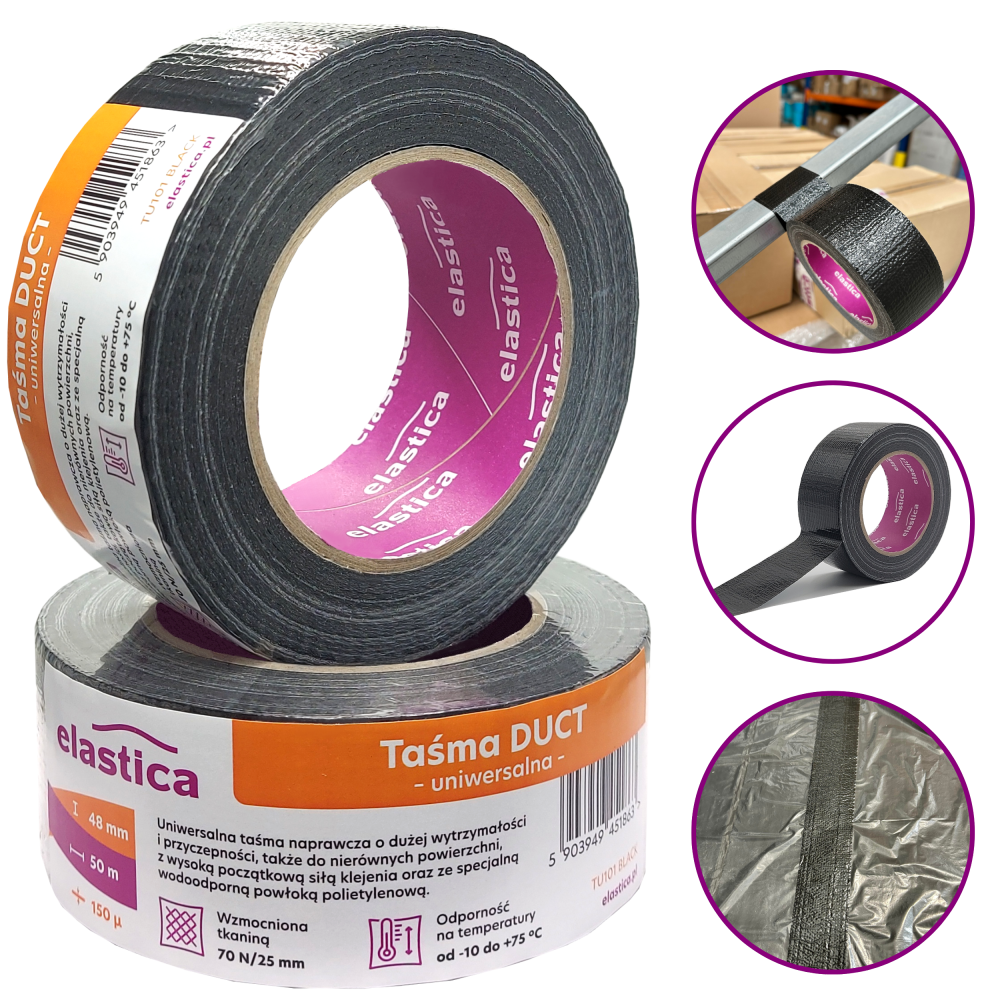 Taśma naprawcza uszczelniająca DUCT TAPE BLACK Elastica 48mm/50m TU101 CZARNA Gaffer Gaffa