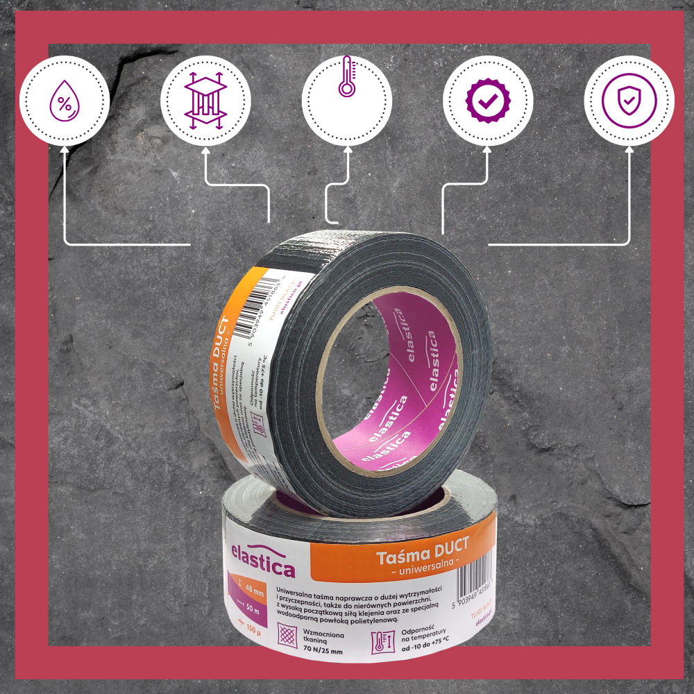 Taśma naprawcza uszczelniająca DUCT TAPE BLACK Elastica 48mm/50m TU101 CZARNA Gaffer Gaffa