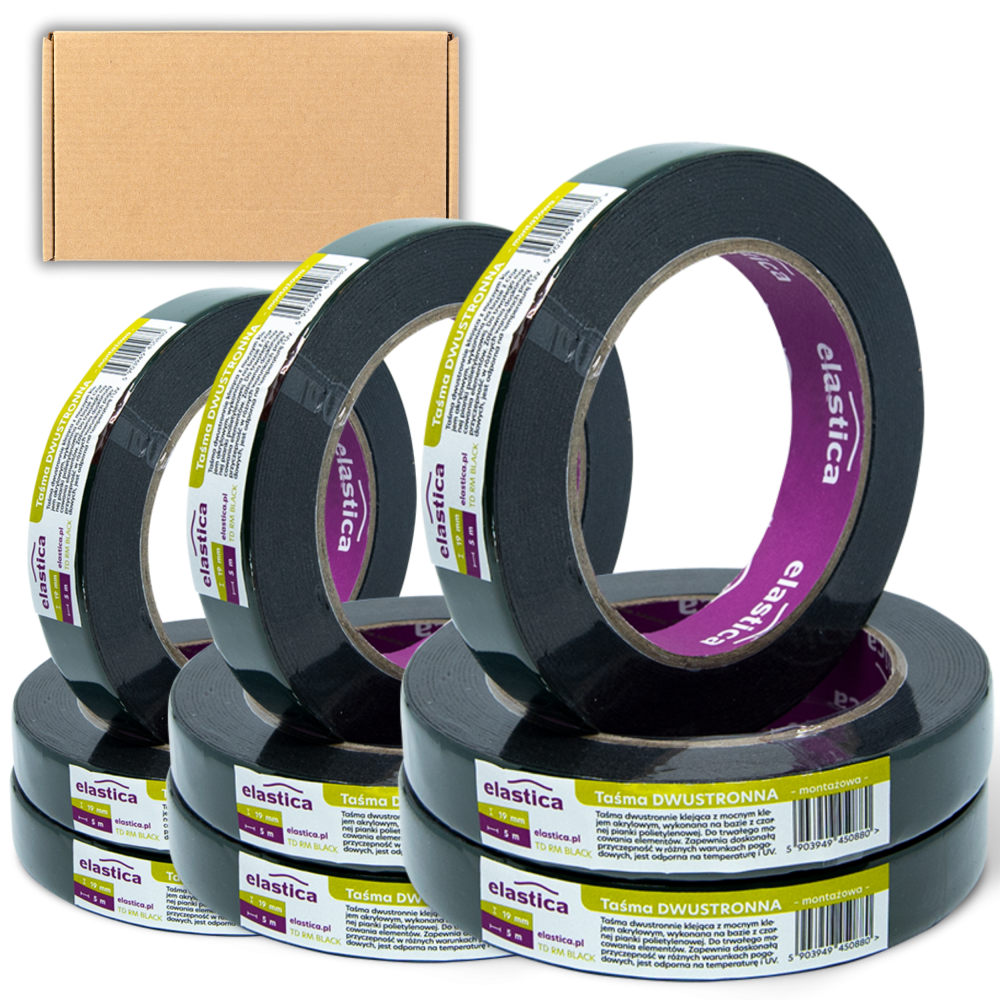 96x Taśma dwustronna piankowa czarna Elastica 19/5m TD RM BLACK 