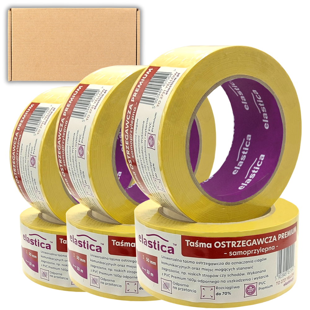 18x Taśma Ostrzegawcza Elastica PREMIUM PVC 50mm/33m YELLOW 
