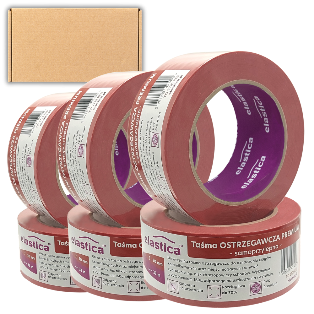 18x Taśma Ostrzegawcza Elastica PREMIUM PVC 50mm/33m  RED