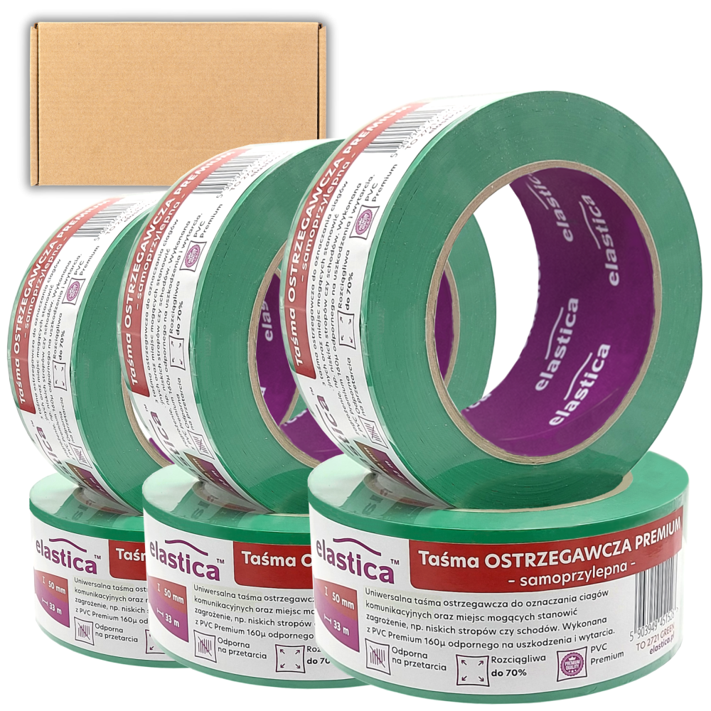18x Taśma Ostrzegawcza Elastica PREMIUM PVC 50mm/33m GREEN 