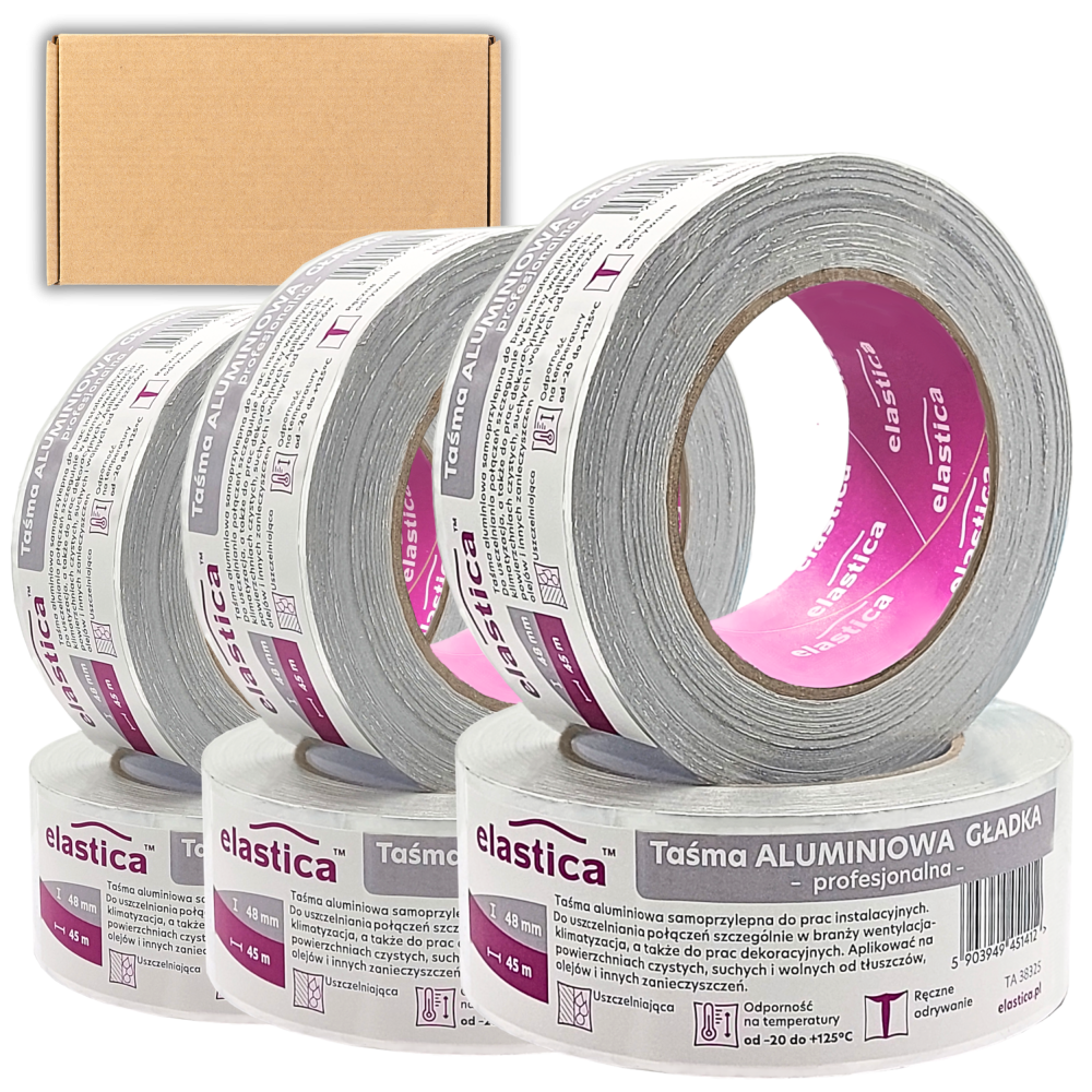 24x Taśma Aluminiowa  Gładka Elastica TA 38325 48mm/45m Srebrna 