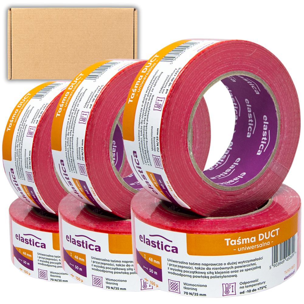 24x Taśma naprawcza DUCT TAPE RED Elastica 48mm/50m TU101 Gaffer Gaffa 